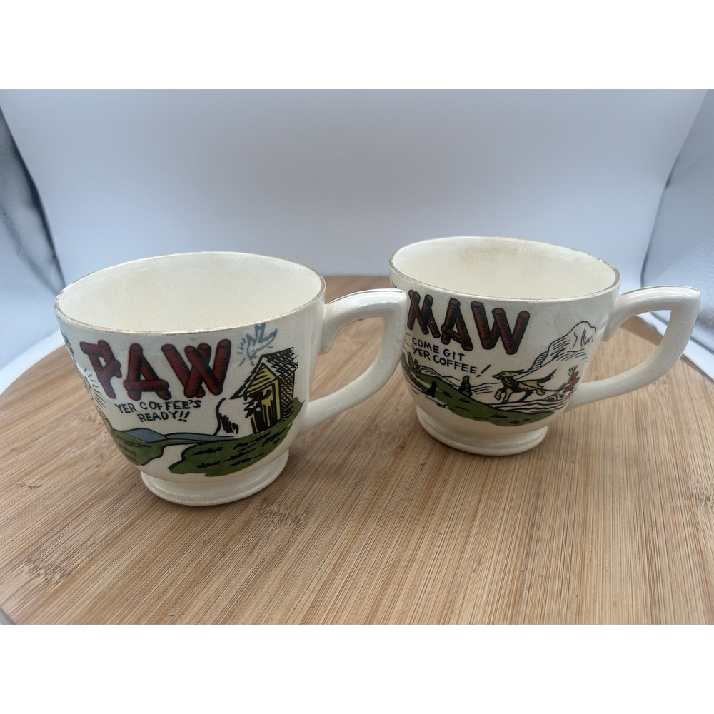 MCM Vintage MAW & PAW Come Git Yer Coffee Ceramic Coffe's Ready Mugs Cups Set